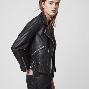 All Saints Estella Leather Biker Jacket in Black